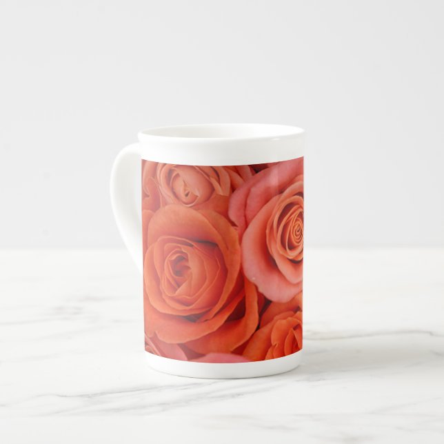 Peachy-orange Tea Roses Bone China Mug (Front Left)