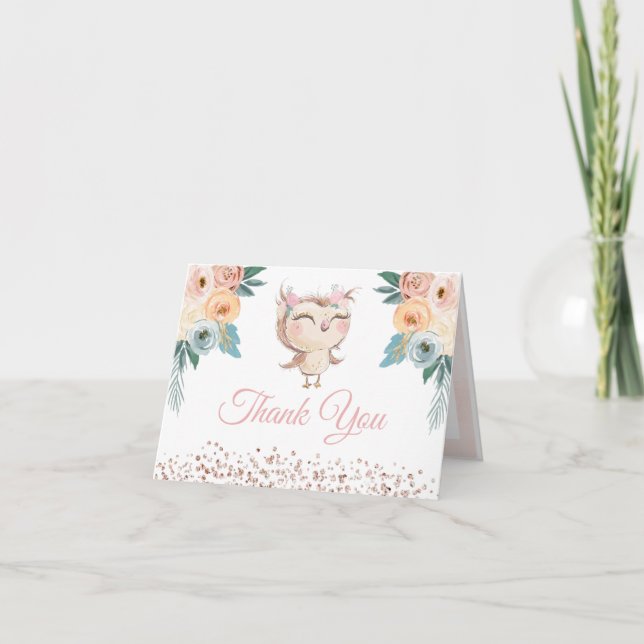 Peachy Owl Thank You Card (Front)