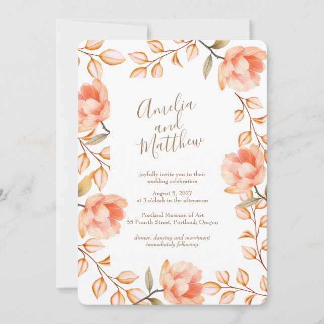 Peachy Peonies Wedding Invitation (Front)