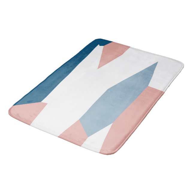 Peachy Pink Blue and White Abstract Bath Mat (Angled)