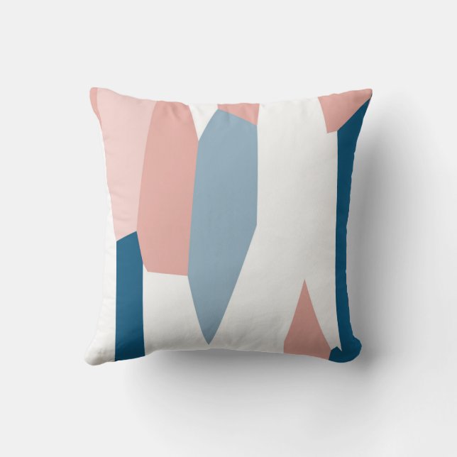 Peachy Pink Blue and White Abstract   Cushion (Back)