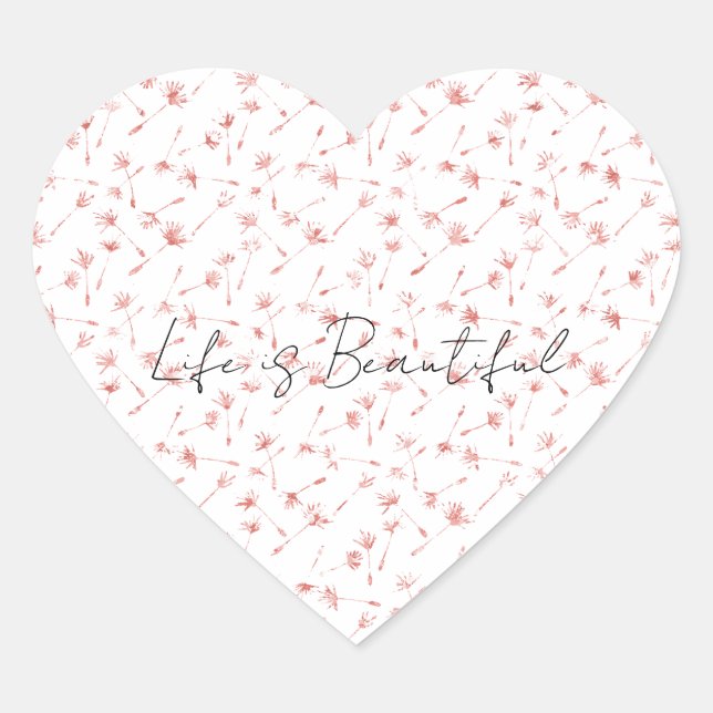 Peachy Pink Blush Floral Glitzy Glitter         Heart Sticker (Front)
