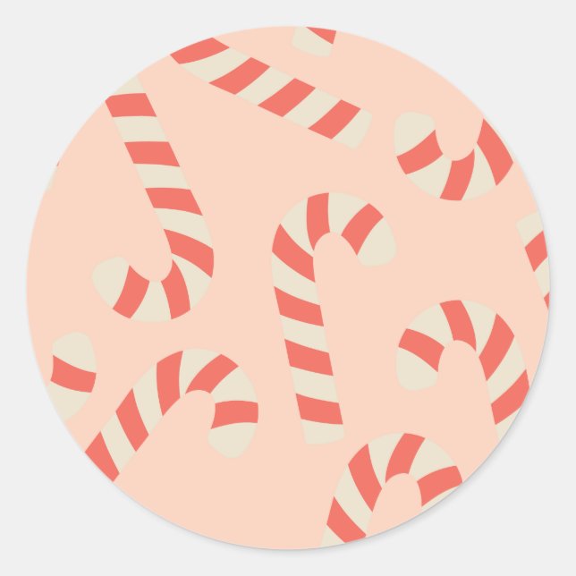 Peachy Pink Christmas Candy Canes Classic Round Sticker (Front)