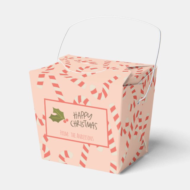 Peachy Pink Christmas Candy Canes Favour Box (Front Side)