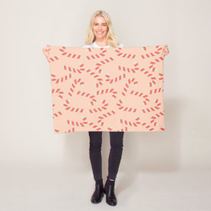 Peachy Pink Christmas Candy Canes Fleece Blanket