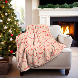 Peachy Pink Christmas Candy Canes Fleece Blanket