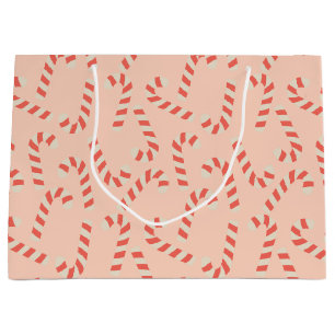 Peachy Pink Christmas Candy Canes Large Gift Bag