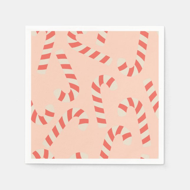 Peachy Pink Christmas Candy Canes Napkin (Front)