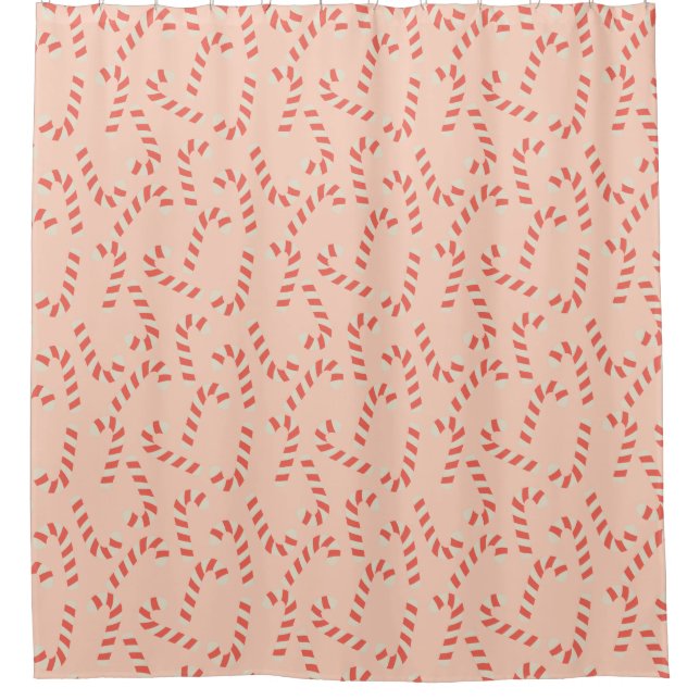 Peachy Pink Christmas Candy Canes Shower Curtain (Front)