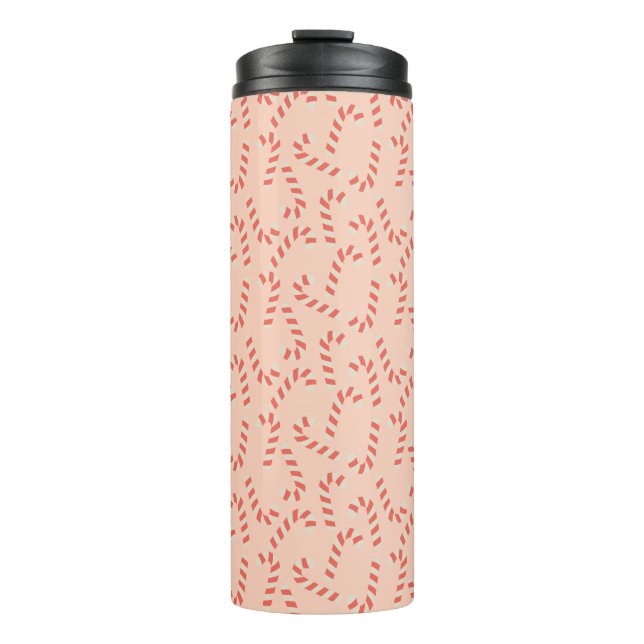 Peachy Pink Christmas Candy Canes Thermal Tumbler (Front)