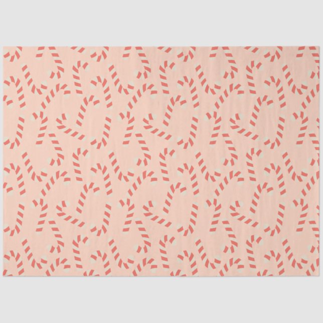 Peachy Pink Christmas Candy Canes Tissue Paper (Front)