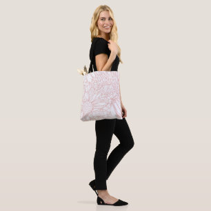 Peachy Pink Chrysanthemums Line Drawing with Name Tote Bag