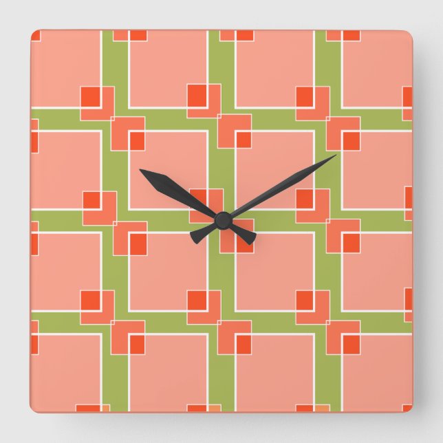 Peachy Pink Colors in Olive  Square Wall Clock (Front)