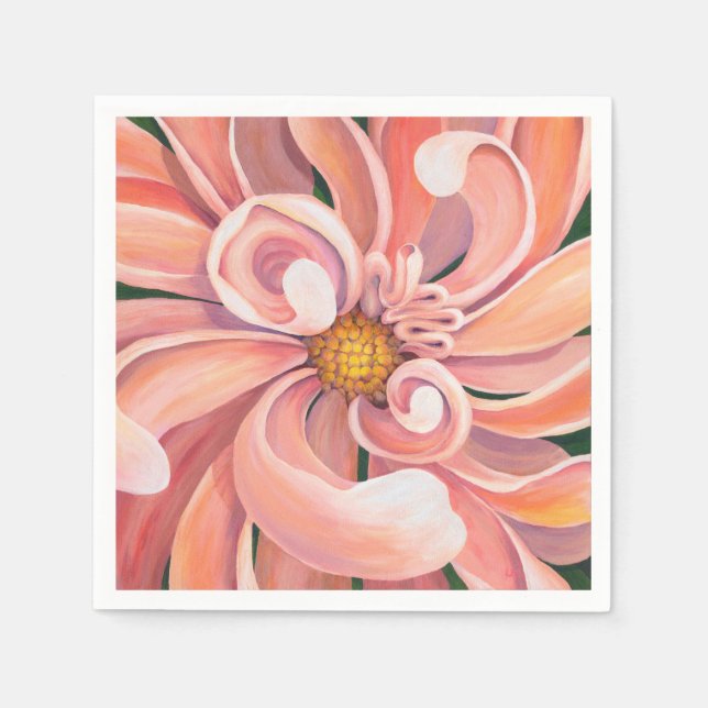 Peachy Pink Dahlia - Paper Party Napkins (Front)