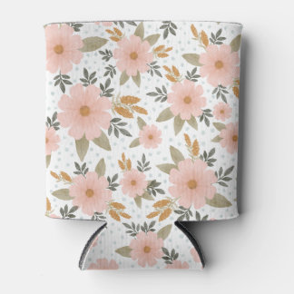 Peachy Pink Fall Floral Can Cooler