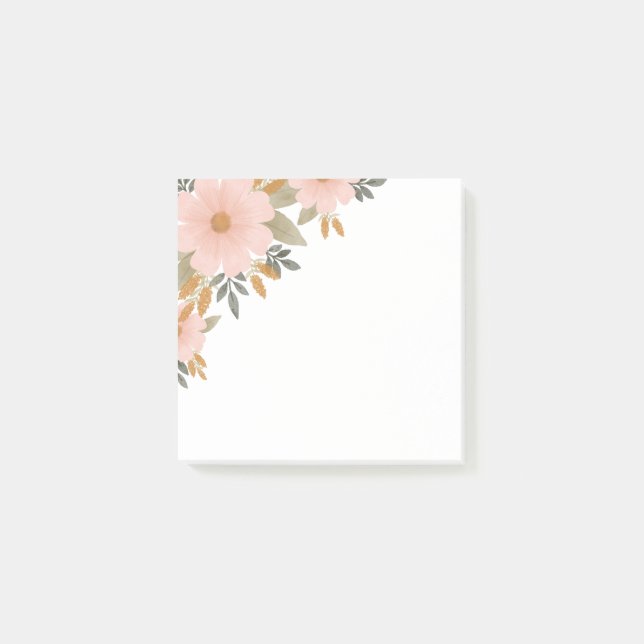 Peachy Pink Fall Floral Post-it Notes (Front)