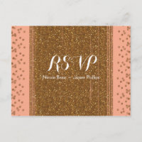 Peachy Pink & Faux Glitter Wedding RSVP Postcard