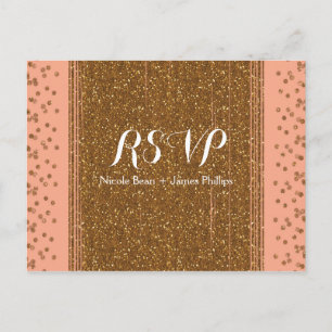 Peachy Pink & Faux Glitter Wedding RSVP Postcard