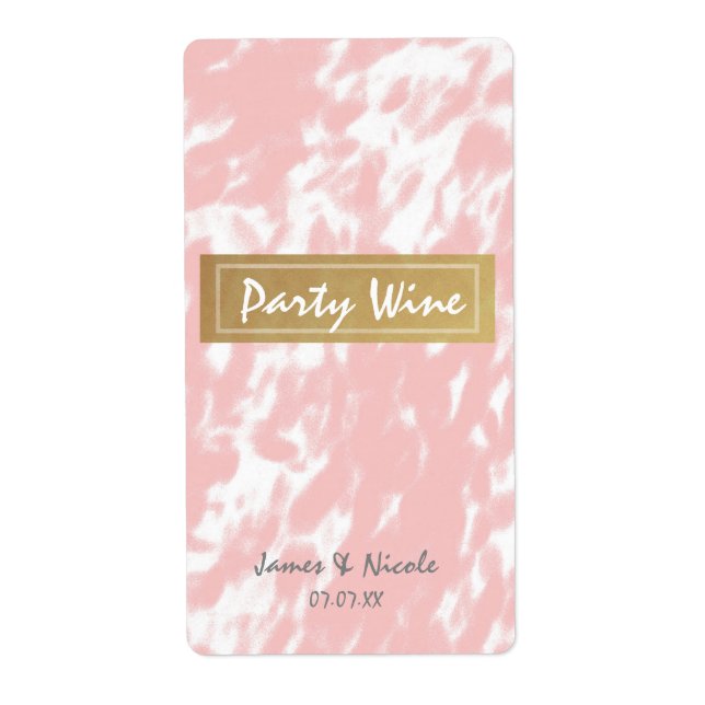 Peachy Pink & Faux Gold Chic Wine Labels (Front)