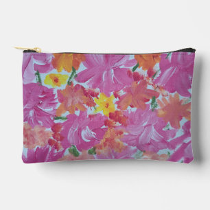 Peachy Pink Floral Accessories Pouch