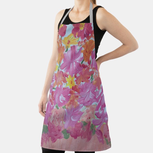Peachy Pink Floral Apron (Insitu)