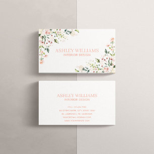 Peachy Pink Floral Watercolor Elegant Business Card
