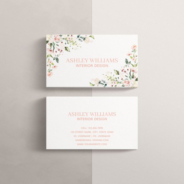 Peachy Pink Floral Watercolor Elegant Business Card (Creator Uploaded)