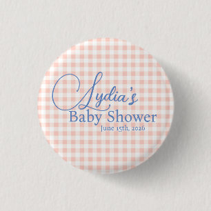 Peachy PInk Gingham Check Peel and Stick Wallpaper 3 Cm Round Badge