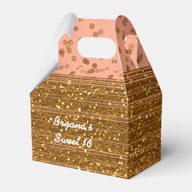 Peachy Pink & Gold Confetti Dots Favour Boxes (Front Side)