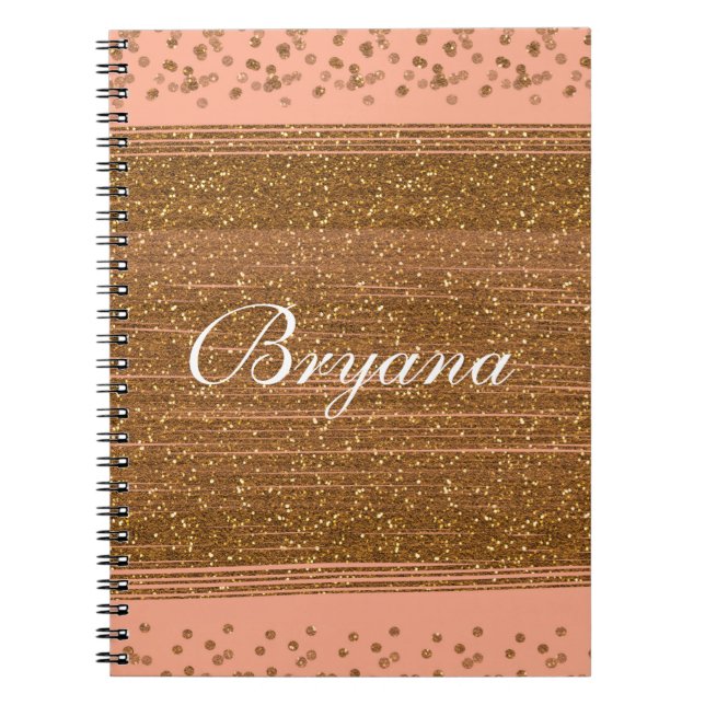 Peachy Pink & Gold Confetti Dots Notebook Journal (Front)