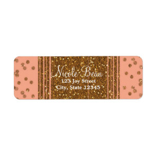 Peachy Pink & Gold Confetti Glamour Address Labels