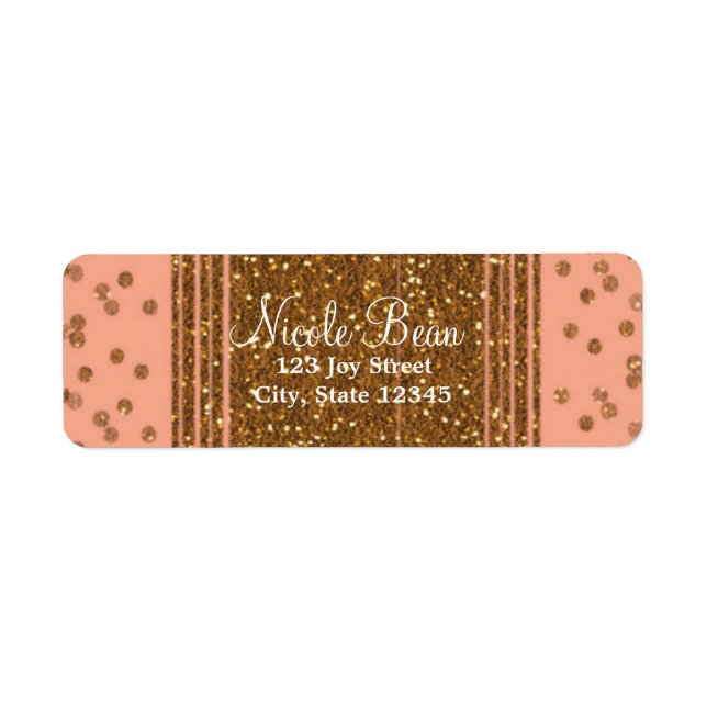 Peachy Pink & Gold Confetti Glamour Address Labels (Front)