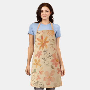 Peachy--pink golden floral pattern apron