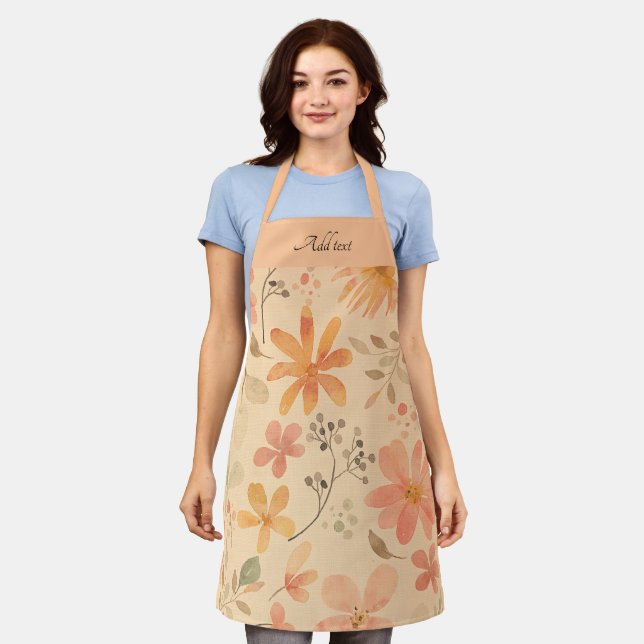 Peachy--pink golden floral pattern apron (Worn)