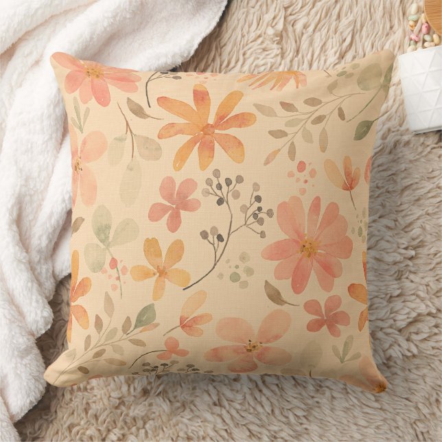 Peachy--pink golden floral pattern cushion (Blanket)