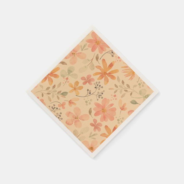 Peachy--pink golden floral pattern napkin (Corner)