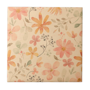 Peachy--pink golden floral pattern tile