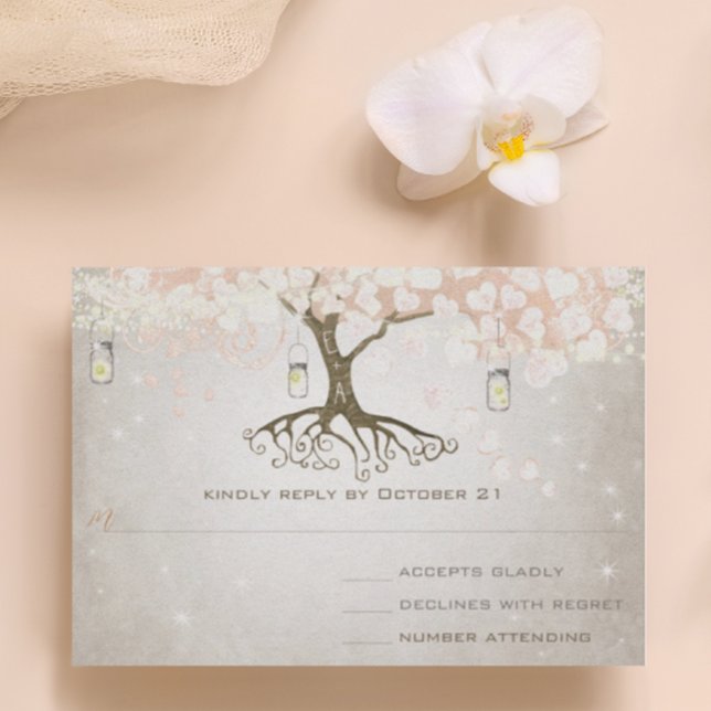 Peachy Pink Heart Leaf Wedding RSVP (Creator Uploaded)
