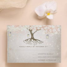 Peachy Pink Heart Leaf Wedding RSVP