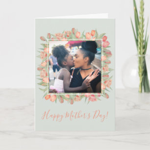 Peachy Pink & Mint Spring Tulip Mother's Day photo Card