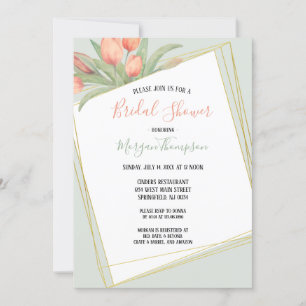 Peachy Pink & Mint Spring Tulips Bridal Shower Invitation
