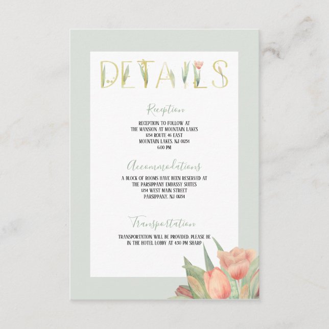 Peachy Pink & Mint Spring Tulips Enclosure Card (Front)