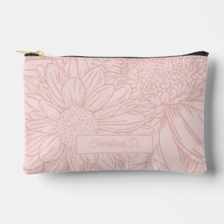 Peachy Pink on Pink Chrysanthemums with Name Accessory Pouch