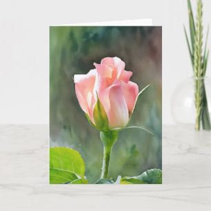 Peachy Pink Rose Bud Art Note Card