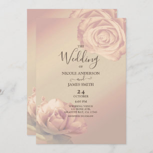 Peachy Pink Roses Elegant Floral Wedding Invitation