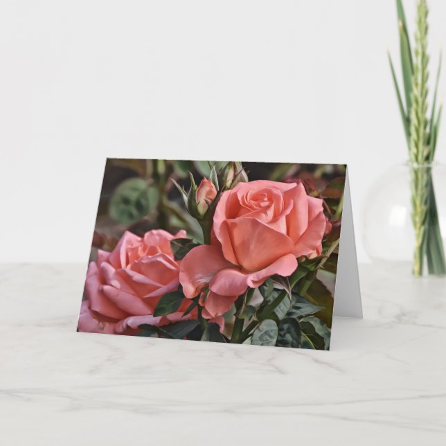 Peachy Pink Roses Note Card (Front)