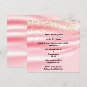 Peachy Pink Satin Sparkle Gold Invitation