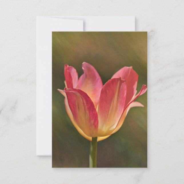 Peachy Pink Tulip Art Flat Note Card (Front)