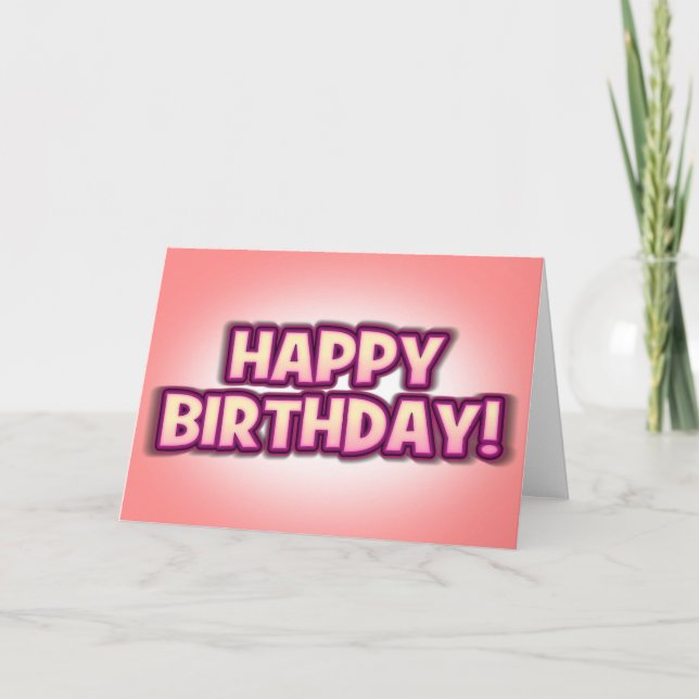 Peachy Pink'n'Purple Happy Birthday Greetings Card (Front)