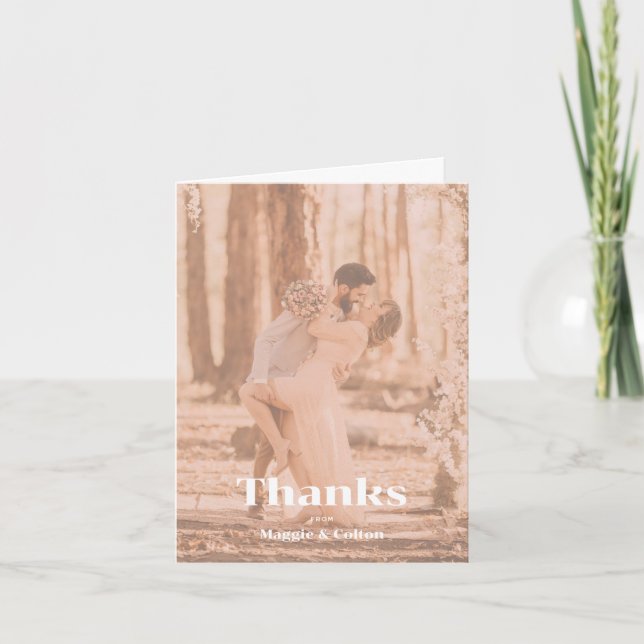 Peachy Retro Lettering Wedding Thank You Card (Front)